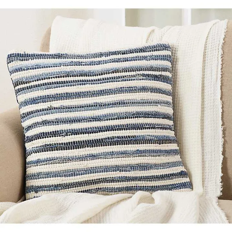 Online Blue Striped Textured Denim Pillow Pillows