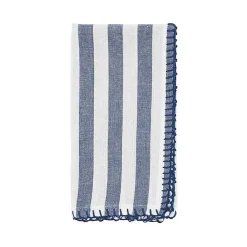 Kirklands Home Table Linens|Blue Striped Whipstich Napkins, Set of 4