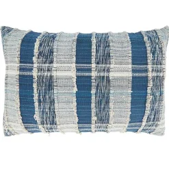 Clearance Blue Striped Woven Cotton Lumbar Pillow Pillows