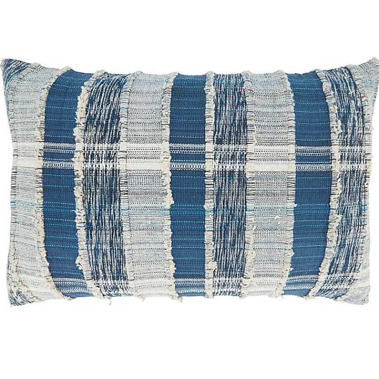 Clearance Blue Striped Woven Cotton Lumbar Pillow Pillows