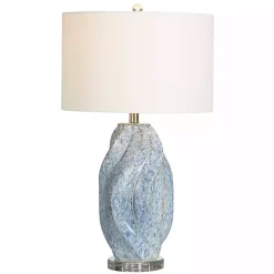 Kirklands Home Table Lamps|Blue Swirl Ceramic Table Lamp White