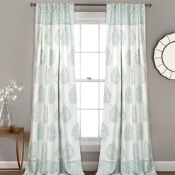 Kirklands Home Curtains & Drapes|Blue Teardrop Leaves Curtain Panel Set, 84 in.