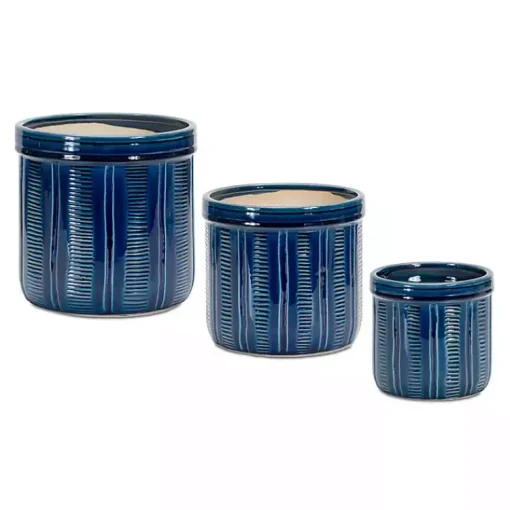 Kirklands Home Planters|Terracotta Abstract Decorative Pots, Set of 3 Blue