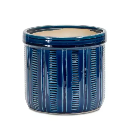 Kirklands Home Planters|Terracotta Abstract Decorative Pots, Set of 3 Blue