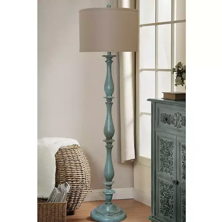 Kirklands Home Floor Lamps|Blue Traditional Avignon Floor Lamp Tan