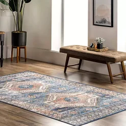 Kirklands Home Area Rugs|Blue Tribal Motif Washable Area Rug, 5x8