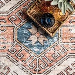 Kirklands Home Area Rugs|Blue Tribal Motif Washable Area Rug, 5x8