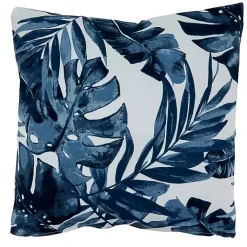 Kirklands Home Outdoor Cushions & Pillows|Blue Tropical Leaves Outdoor Throw Pillow