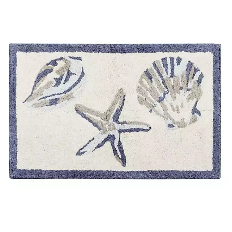 Kirklands Home Bathroom Rugs|Blue Tufted Seashell Bath Mat