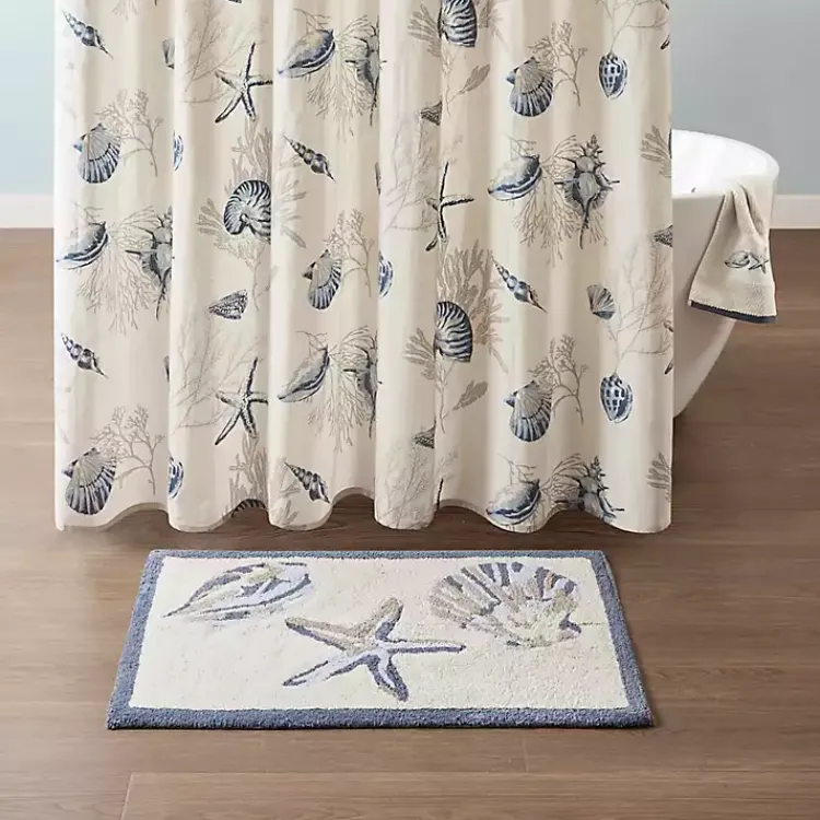 Kirklands Home Bathroom Rugs|Blue Tufted Seashell Bath Runner