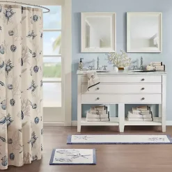 Kirklands Home Bathroom Rugs|Blue Tufted Seashell Bath Runner