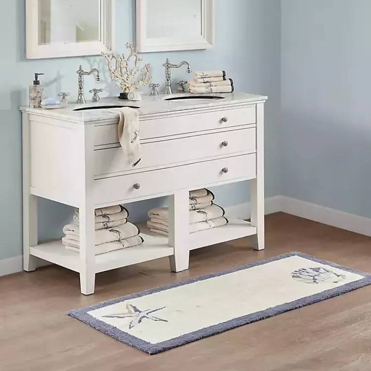 Kirklands Home Bathroom Rugs|Blue Tufted Seashell Bath Runner