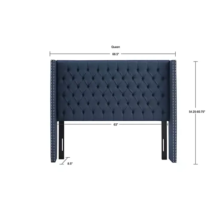 Kirklands Home Beds & Headboards|Tufted Upholstered Metal Leg Queen Headboard Blue