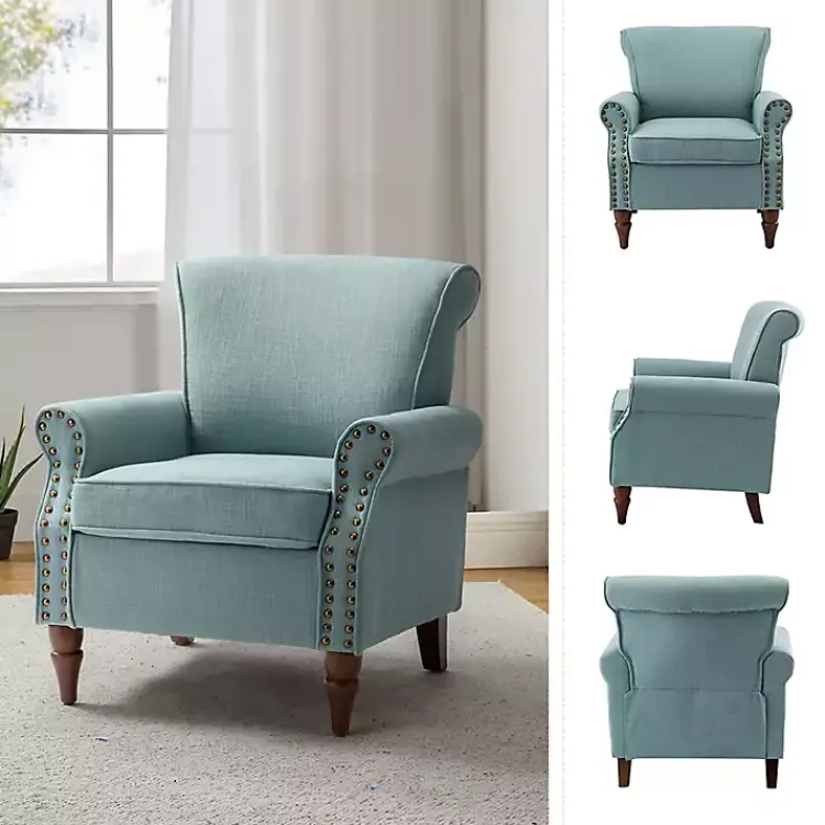 Kirklands Home Accent Chairs|Upholstered Henry Armchair Blue