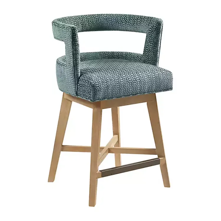 Kirklands Home Bar Stools & Counter Height Stools|Upholstered Low Back Swivel Counter Stool Blue