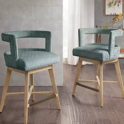 Kirklands Home Bar Stools & Counter Height Stools|Upholstered Low Back Swivel Counter Stool Blue