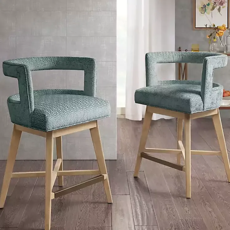 Kirklands Home Bar Stools & Counter Height Stools|Upholstered Low Back Swivel Counter Stool Blue