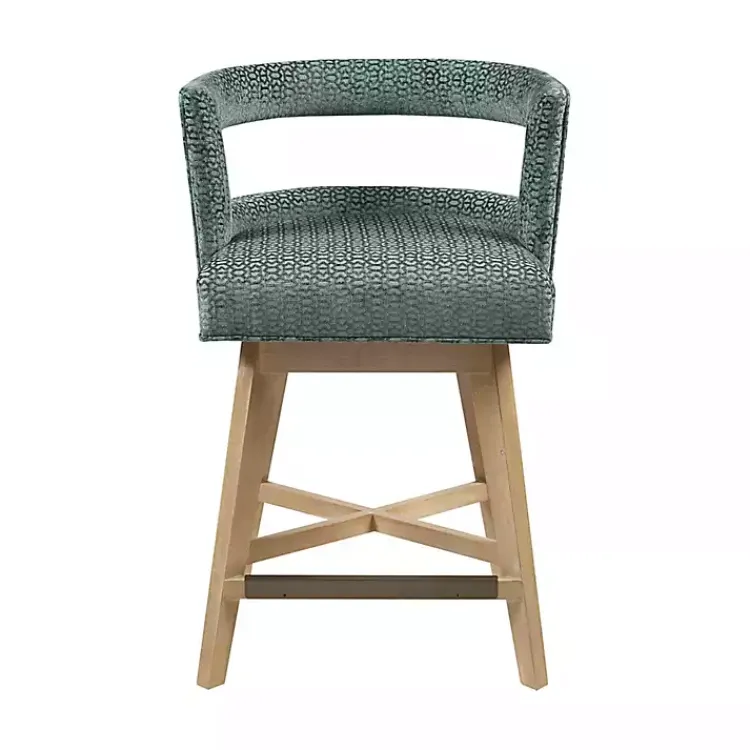 Kirklands Home Bar Stools & Counter Height Stools|Upholstered Low Back Swivel Counter Stool Blue