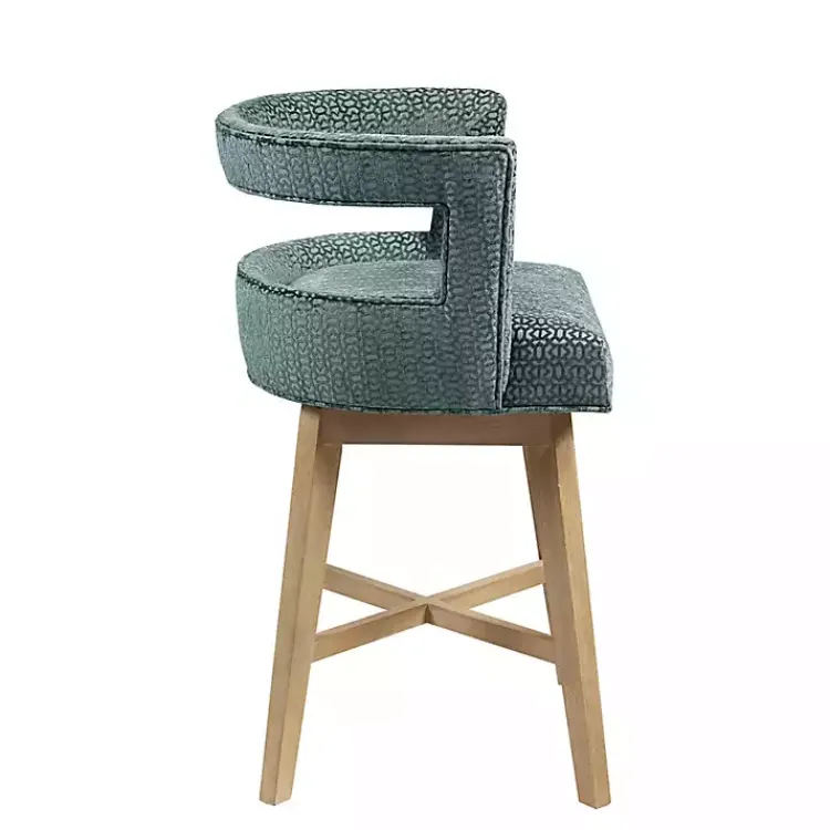 Kirklands Home Bar Stools & Counter Height Stools|Upholstered Low Back Swivel Counter Stool Blue