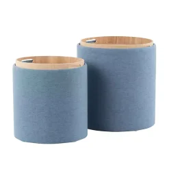 Kirklands Home Benches & Ottomans|Upholstered Ottomans with Tray Tops, Set of 2 Blue