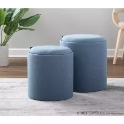 Kirklands Home Benches & Ottomans|Upholstered Ottomans with Tray Tops, Set of 2 Blue