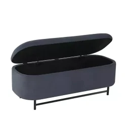 Kirklands Home Benches & Ottomans|Velvet Metal Storage Bench Blue