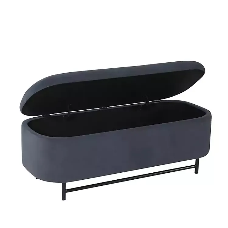 Kirklands Home Benches & Ottomans|Velvet Metal Storage Bench Blue