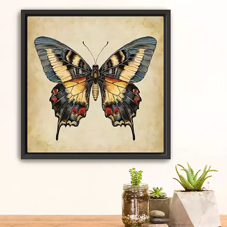 Kirklands Home Canvas Art|Blue Vintage Butterfly Framed Canvas Art Print