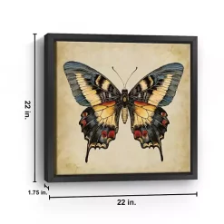 Kirklands Home Canvas Art|Blue Vintage Butterfly Framed Canvas Art Print