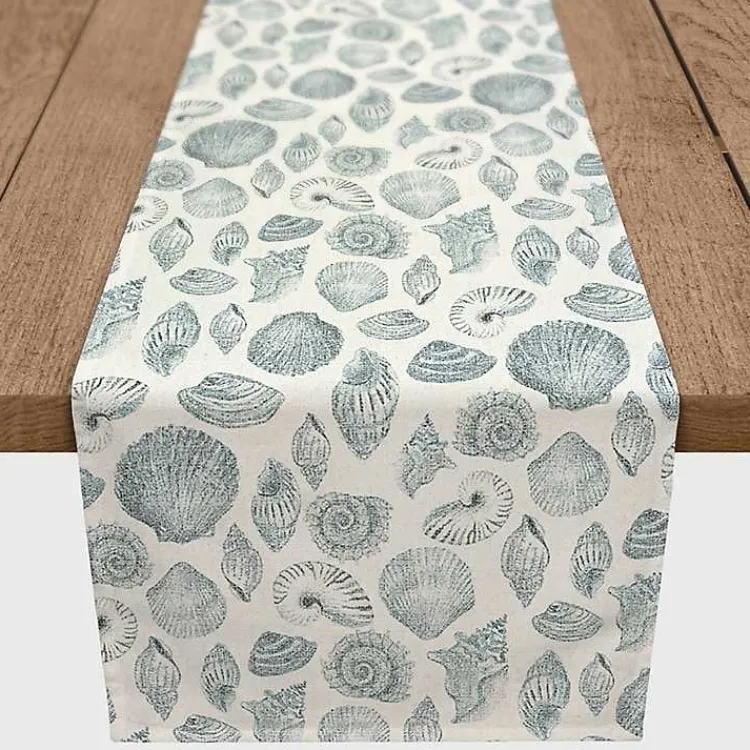 Kirklands Home Table Linens|Blue Vintage Seashells Table Runner, 72 in.