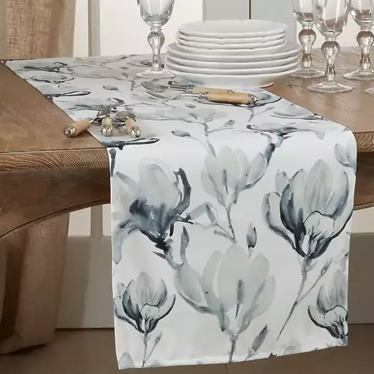 Kirklands Home Table Linens|Blue Watercolor Floral Table Runner