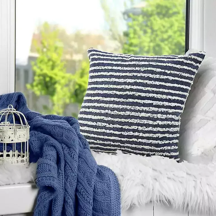 Online Blue Wispy Ways Tufted Stripes Cotton Pillow Pillows