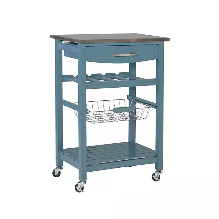 Kirklands Home Kitchen Islands & Bar Carts|Wood and Stainless Steel Kitchen Cart Blue