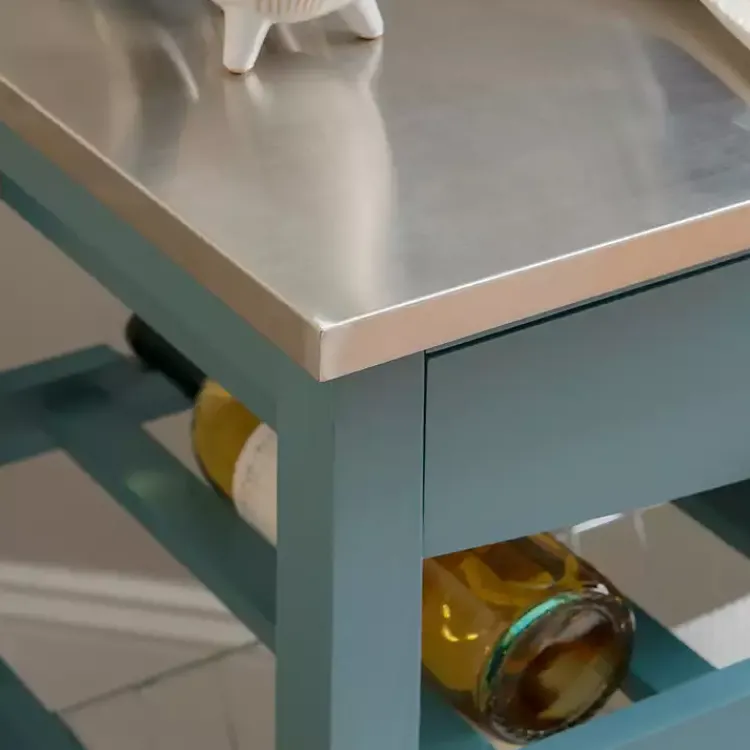 Kirklands Home Kitchen Islands & Bar Carts|Wood and Stainless Steel Kitchen Cart Blue