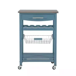Kirklands Home Kitchen Islands & Bar Carts|Wood and Stainless Steel Kitchen Cart Blue