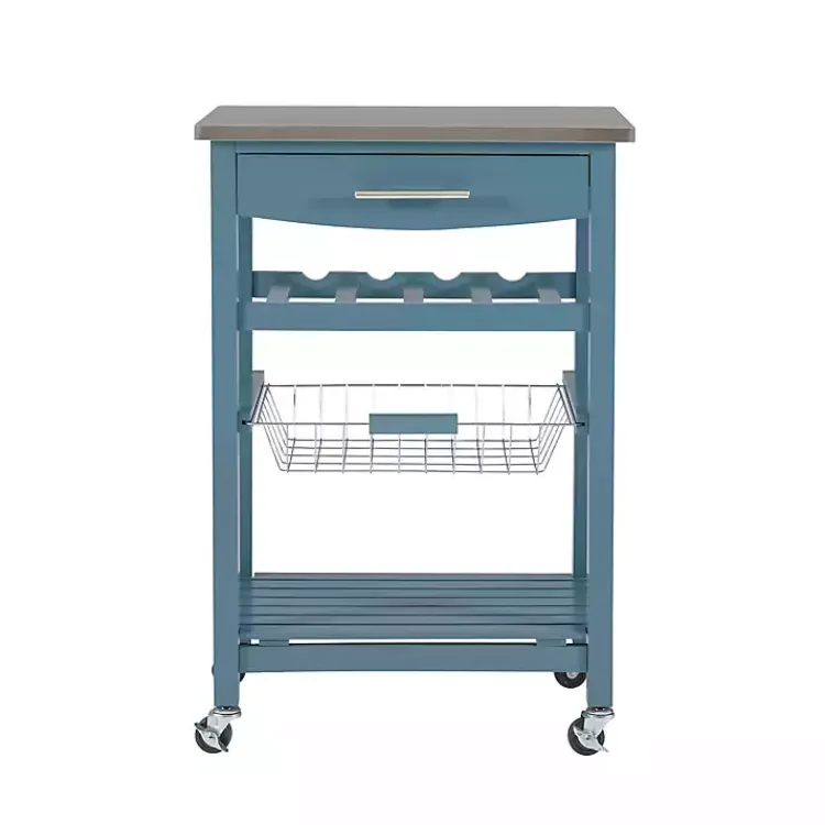 Kirklands Home Kitchen Islands & Bar Carts|Wood and Stainless Steel Kitchen Cart Blue