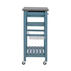 Kirklands Home Kitchen Islands & Bar Carts|Wood and Stainless Steel Kitchen Cart Blue