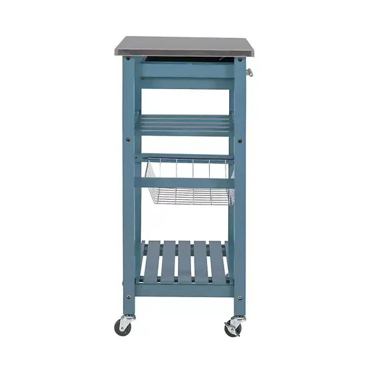 Kirklands Home Kitchen Islands & Bar Carts|Wood and Stainless Steel Kitchen Cart Blue