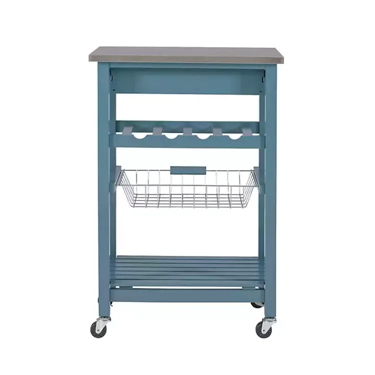 Kirklands Home Kitchen Islands & Bar Carts|Wood and Stainless Steel Kitchen Cart Blue