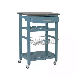 Kirklands Home Kitchen Islands & Bar Carts|Wood and Stainless Steel Kitchen Cart Blue