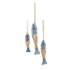 Kirklands Home Wall Plaques|Blue Wood Fish Hanging Wall Plaques, Set of 3