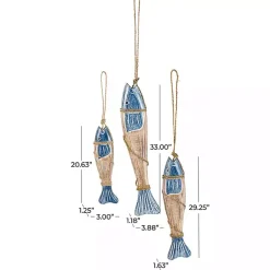 Kirklands Home Wall Plaques|Blue Wood Fish Hanging Wall Plaques, Set of 3