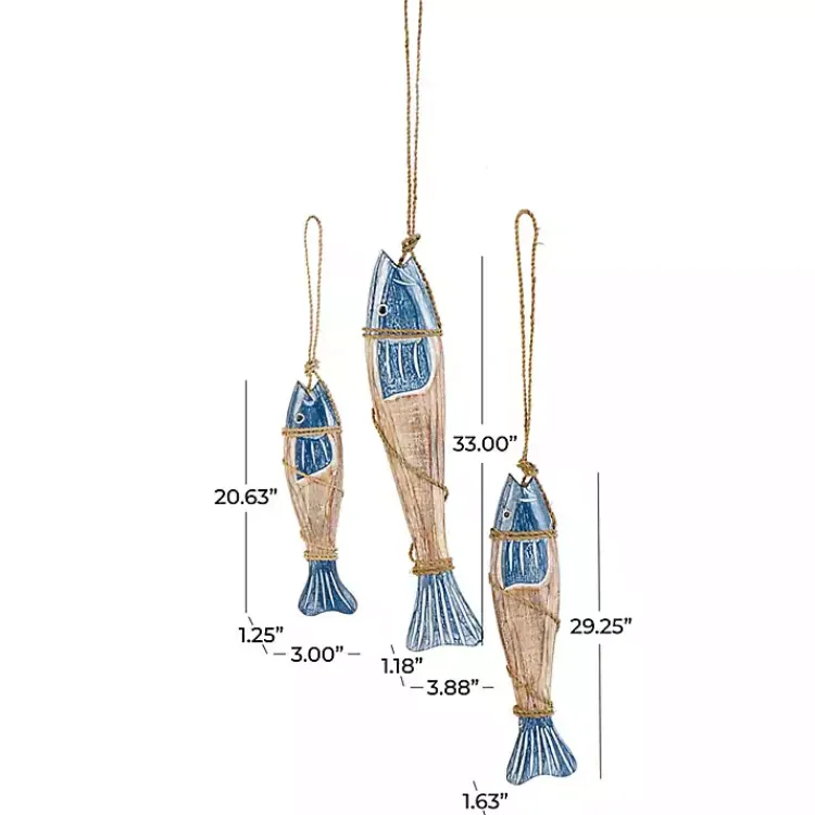Kirklands Home Wall Plaques|Blue Wood Fish Hanging Wall Plaques, Set of 3