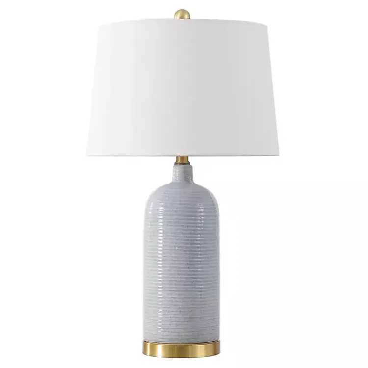 Kirklands Home Table Lamps|Blue-Gray Striations Ceramic Table Lamp White