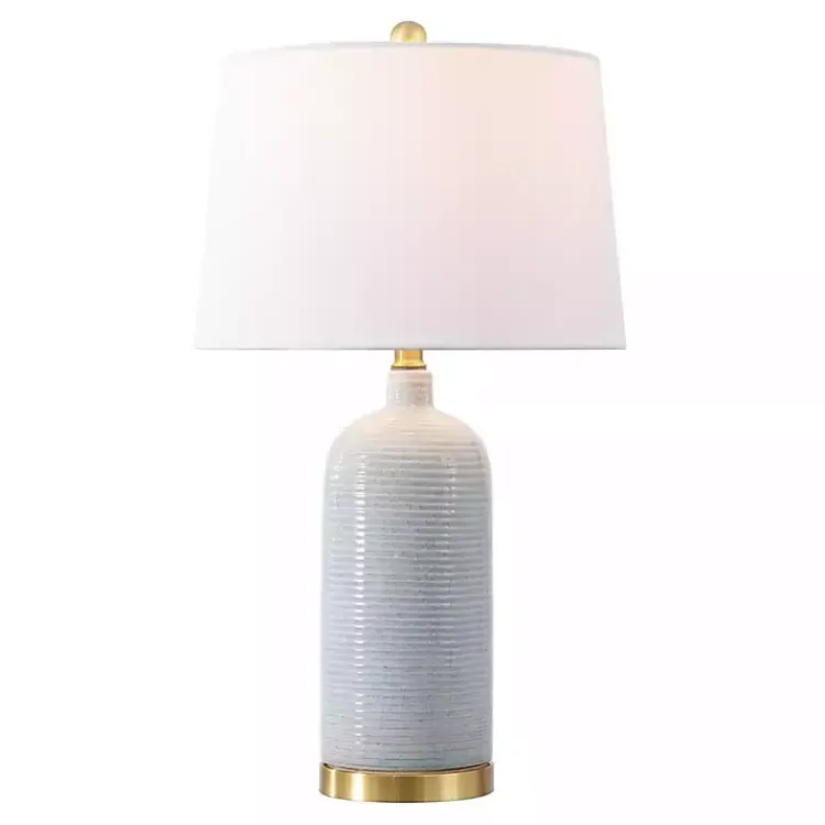 Kirklands Home Table Lamps|Blue-Gray Striations Ceramic Table Lamp White