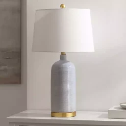 Kirklands Home Table Lamps|Blue-Gray Striations Ceramic Table Lamp White