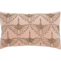 New Blush Beaded Floral Motif Lumbar Pillow Pillows