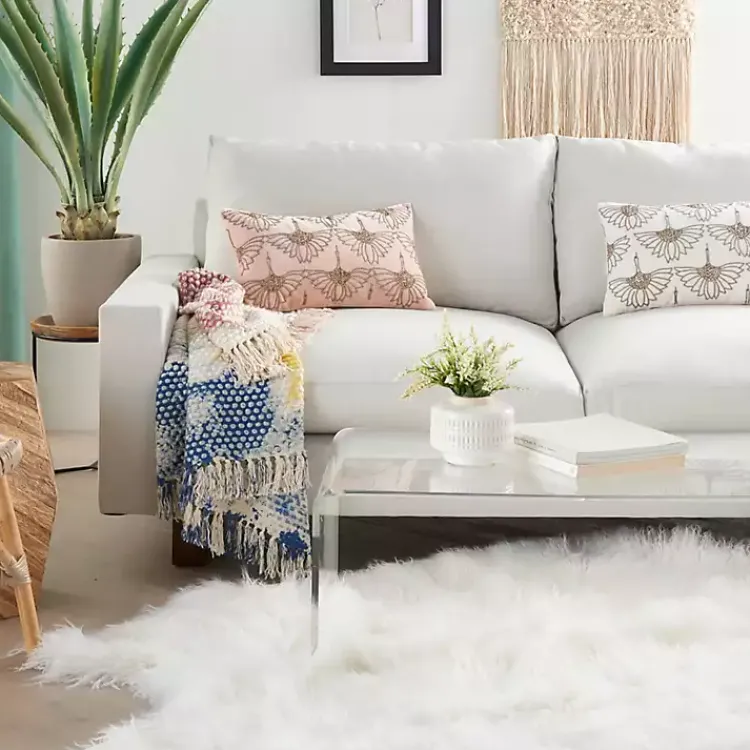 New Blush Beaded Floral Motif Lumbar Pillow Pillows