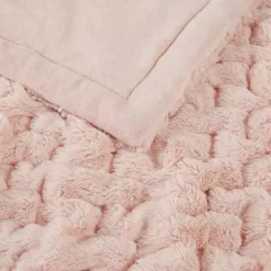 New Blush Ruched Faux Fur Throw Blankets & Throws