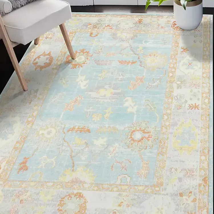 Kirklands Home Area Rugs|Bohemian Gretna Aqua Beige Accent Rug, 2x3